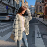 Women Knitted Cardigan Loose Fashion Plaid