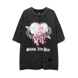 Men T-Shirt Ripped Retro Loose