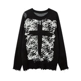 Women Sweater Cross Ripped Vintage Knitted Top