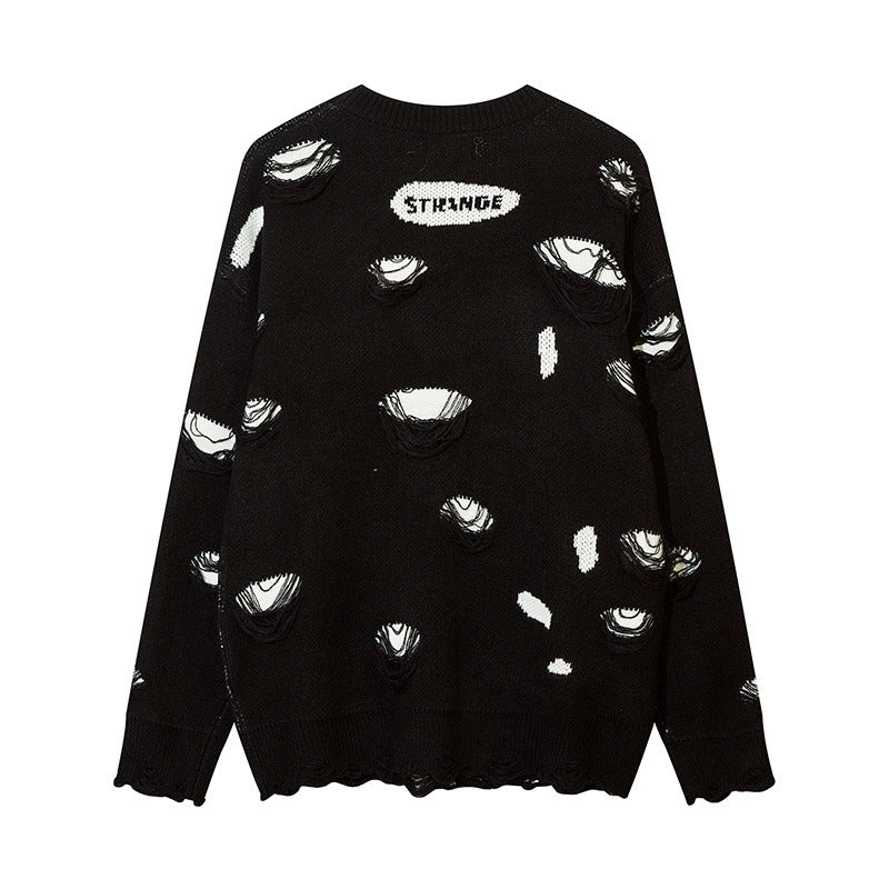 Women Sweater Fake Two-Piece Color Blocking Ripped Sweater Vintage Frayed Knitted