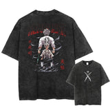 Printed Washed Tshirt Anime Demon Slayer Cotton Men Vintage
