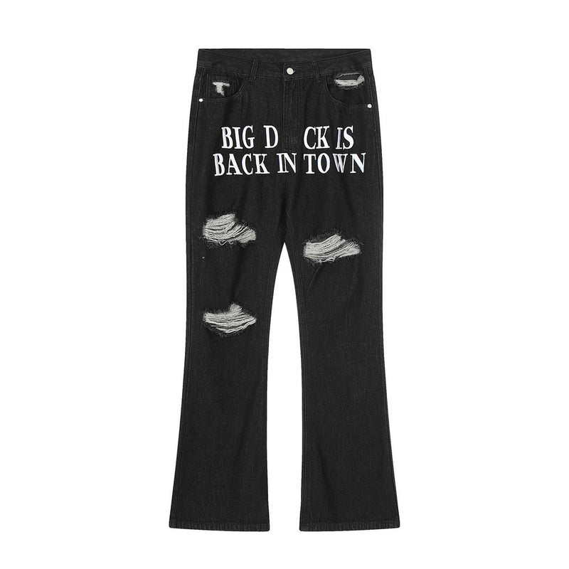 Men Jeans Hole Hip Hop Loose Casual Flared Pants