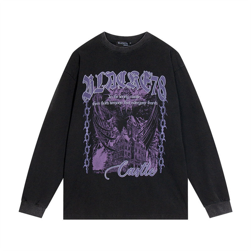 Men Long Sleeve T-Shirt Devil Skull Print Distressed