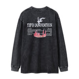 Men Long Sleeve T-shirt Peace Dove Printed Long Sleeve T-shirt Loose Distressed Wash