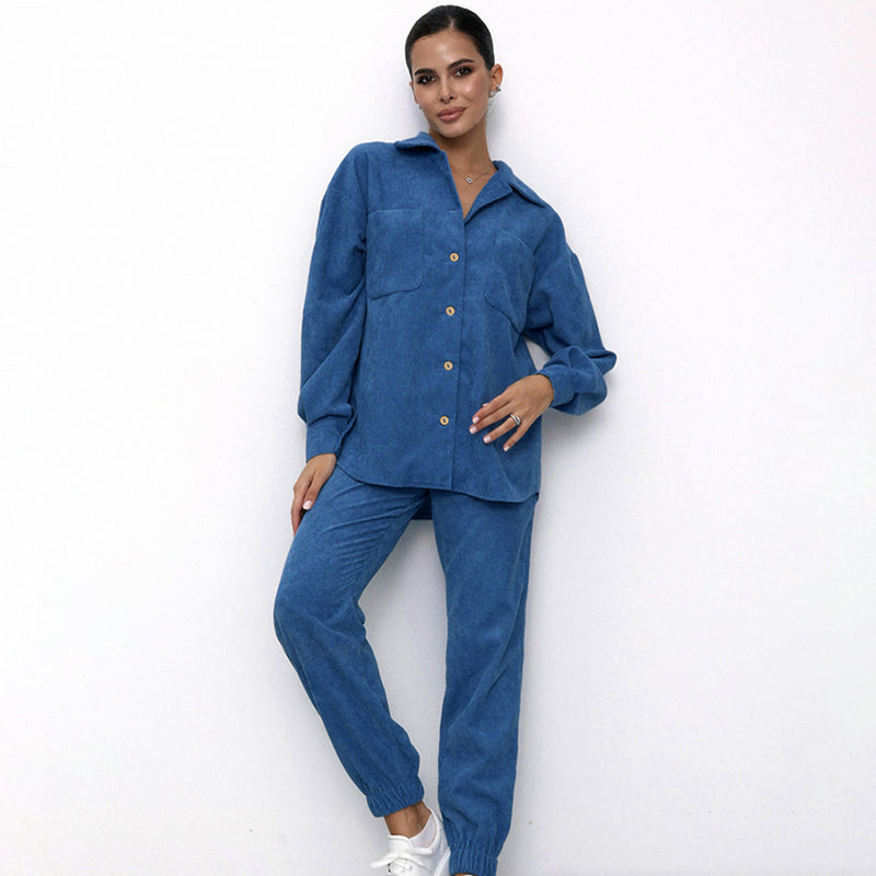 Women Co-Ords Vintage Corduroy Long Sleeve Shirt