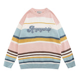 Women Sweater Retro Crew Neck Knitted Sweater Embroidery College Style