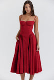 Women Dress Summer French Retro Spaghetti Straps Dress