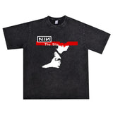 Rock Star T Shirt Metal Rock Band Nine Inch Nails Band T-shirt Short Sleeve Washed Distressed