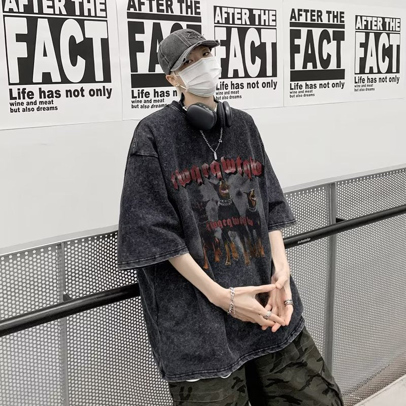 Men T Shirt Summer Retro Distressed