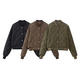 Women Cotton Coat Rhombus Baseball Uniform Jacket