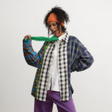 Unisex Shirt Embroidered Plaid Shirt Casual Loose