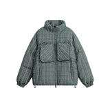 Unisex Coat Winter Stand Collar Plaid Coat Cotton Coat