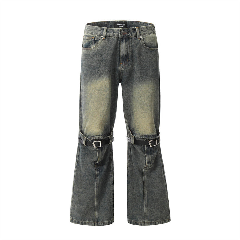 Men Jeans Bell-Bottom Pants Punk Rock Loose