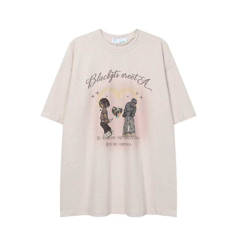 After Prom Shirt Women's Love T-shirt Retro Cartoon Printed Cotton Short Sleeve Men's Loose Ins