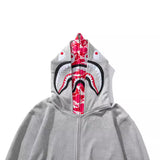 Bathing Ape Hoodie Grey Pink Double Hood Cardigan Zip Hooded Fleece Shark