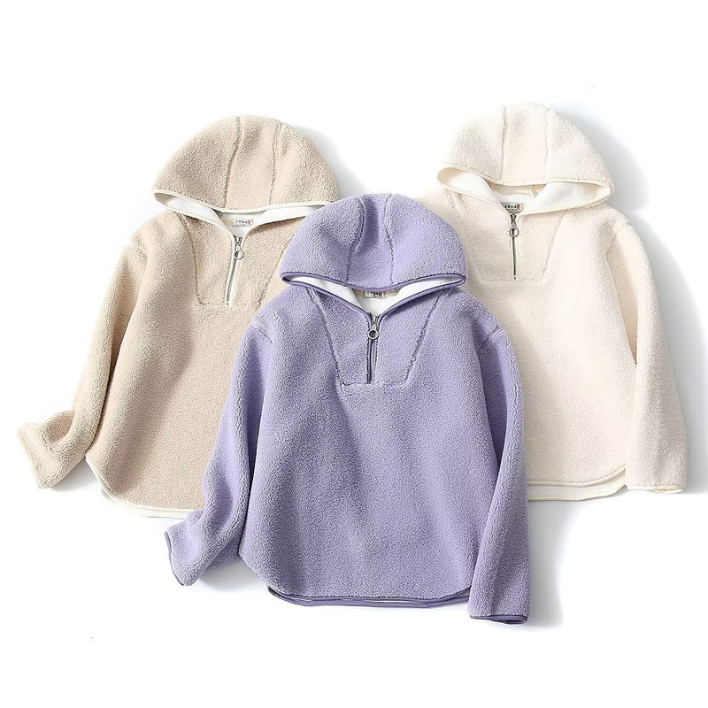 Women Hoodie Loose and Idle Simple Imitation Lamb Wool