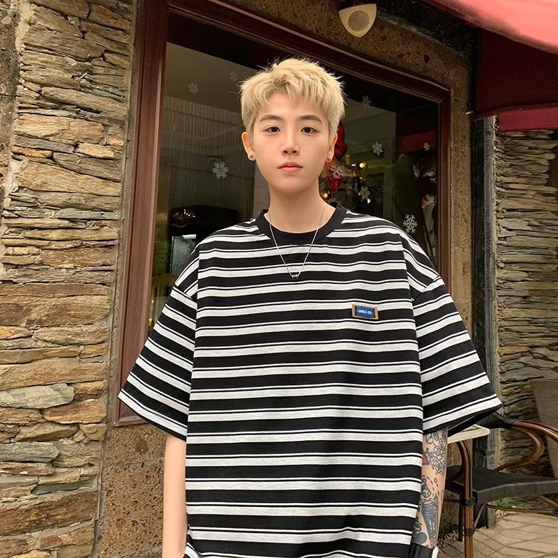 Men T Shirt Loose Summer Stripes