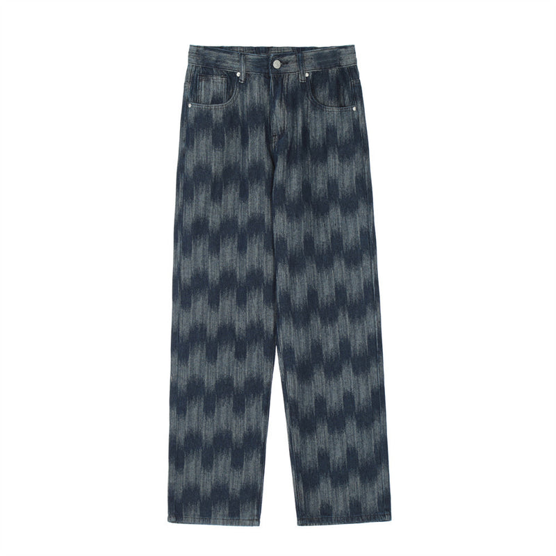 Men Jeans Tie-Dye Plaid Loose Personality