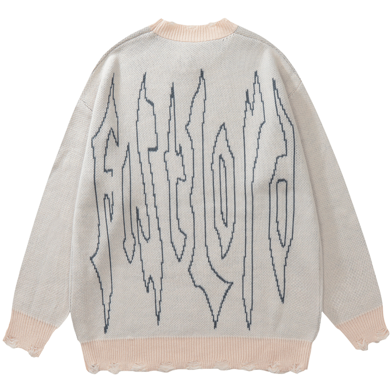 Men Sweater Jacquard Ripped Sweater