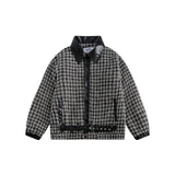 Unisex Coat Plaid Stitching PU Leather Coat