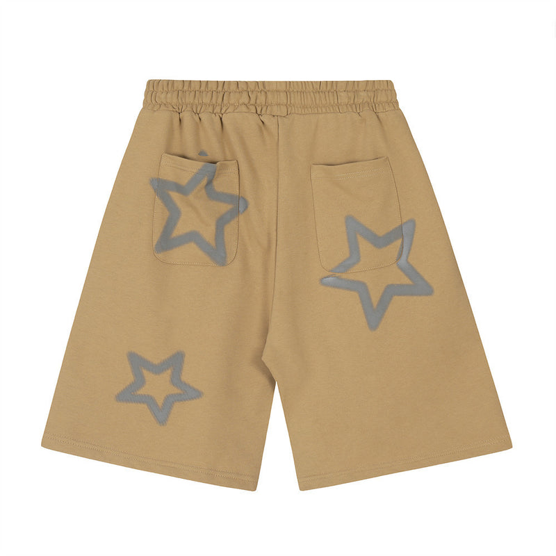 Men Shorts Personality Sports Five-Pointed Star Spider Web Embroidered Shorts