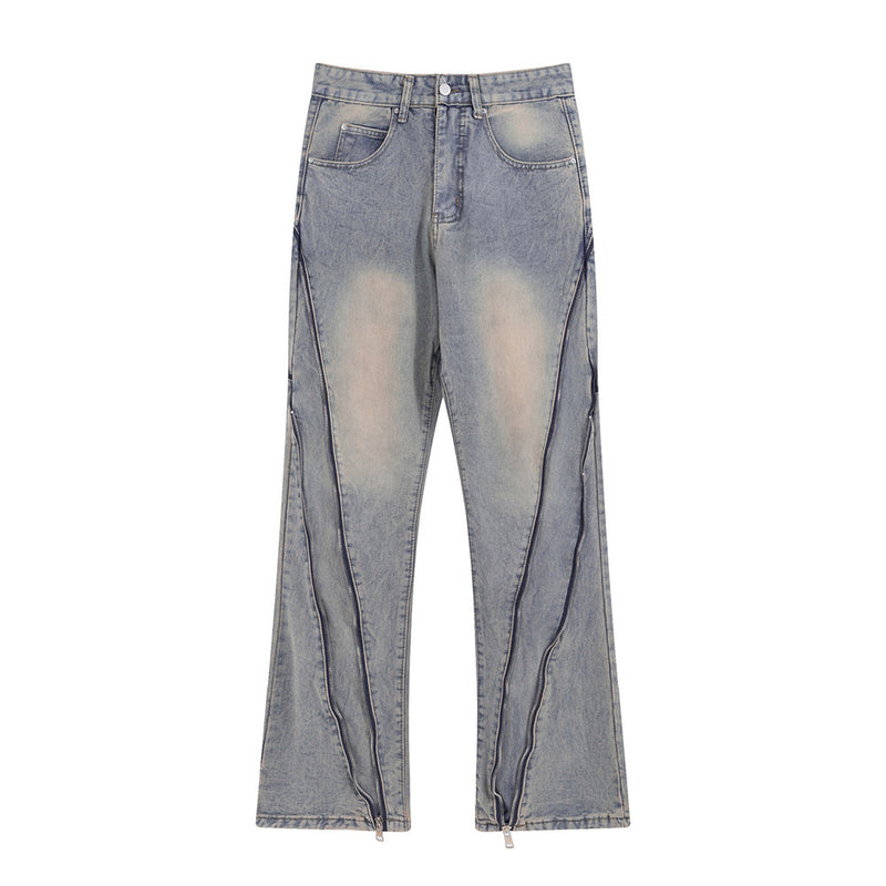 Men Jeans Zipper Decorations Stitching Punk