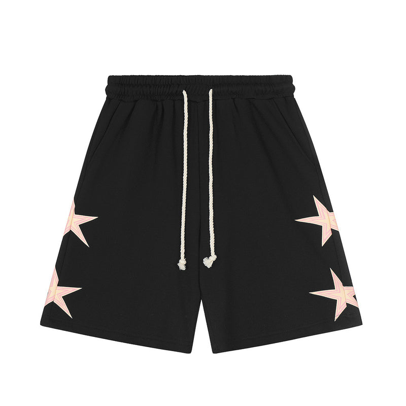 Men Shorts Five-Pointed Star Printed Shorts Loose Elastic Waist Sports