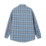 Men Long Sleeved T Shirt Badge Plaid Long Sleeve Shirt Outer Wear Men's Vintage Loose Spring and Autumn
