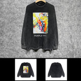 Purple Brand Distressed Long Sleeve Shirt Fashion Distressed Loose Long-sleeved Top