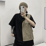 Men T Shirt False Two-Piece Patchwork Irregular