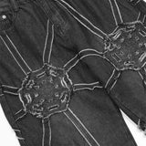 Men Jeans Spider Web Pattern Punk Style