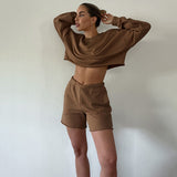 Women Co-Ords Autumn and Winter Women's Leisure Sports Long Sleeve Shorts