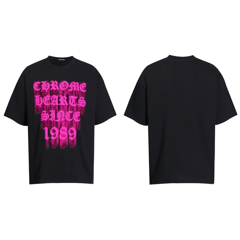 CHH Chrome Heart T Shirts Logo Letter Print Crew Neck T-Shirt Loose Short Sleeves