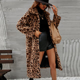 Women Fur Jacket Fashion Casual Leopard Print Plush Coat