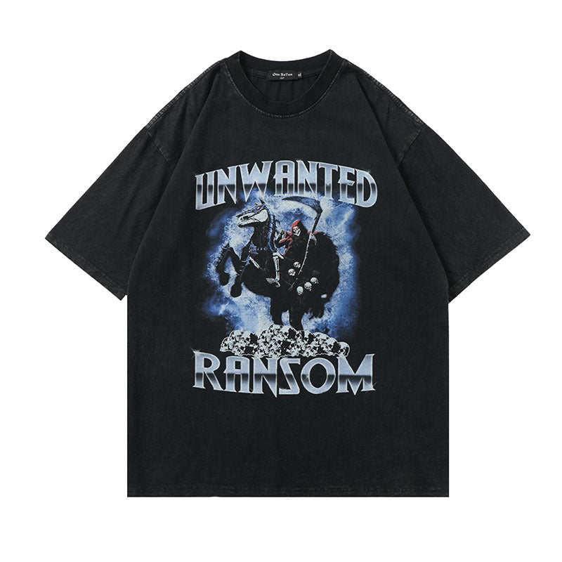 Men T-Shirt Vintage Distressed Death Print Oversize