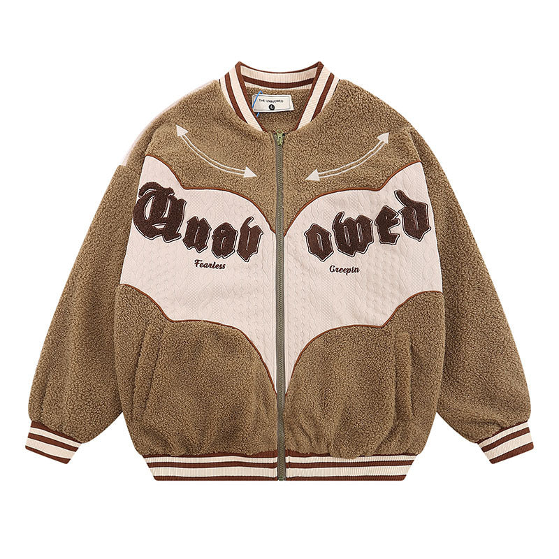 Men Coat Plush Baseball Uniform Jacket