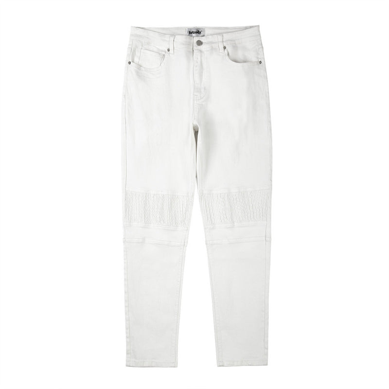 Men Jeans Punk Pleated Slim Fit Patchwork