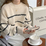 Women Pullover Sweater Vintage Stripe Loose Knit Shirt