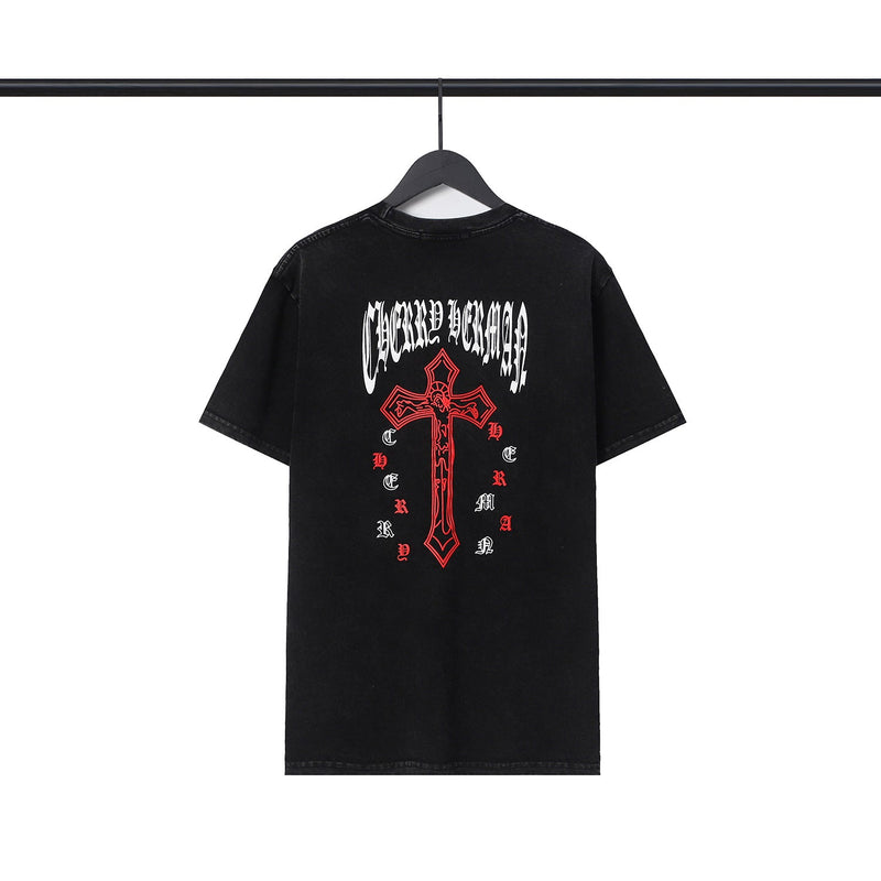 CHH Chrome Heart T Shirts Cross Sanskrit Printed Crew Neck Washed Short Sleeve Fashion T-Shirt