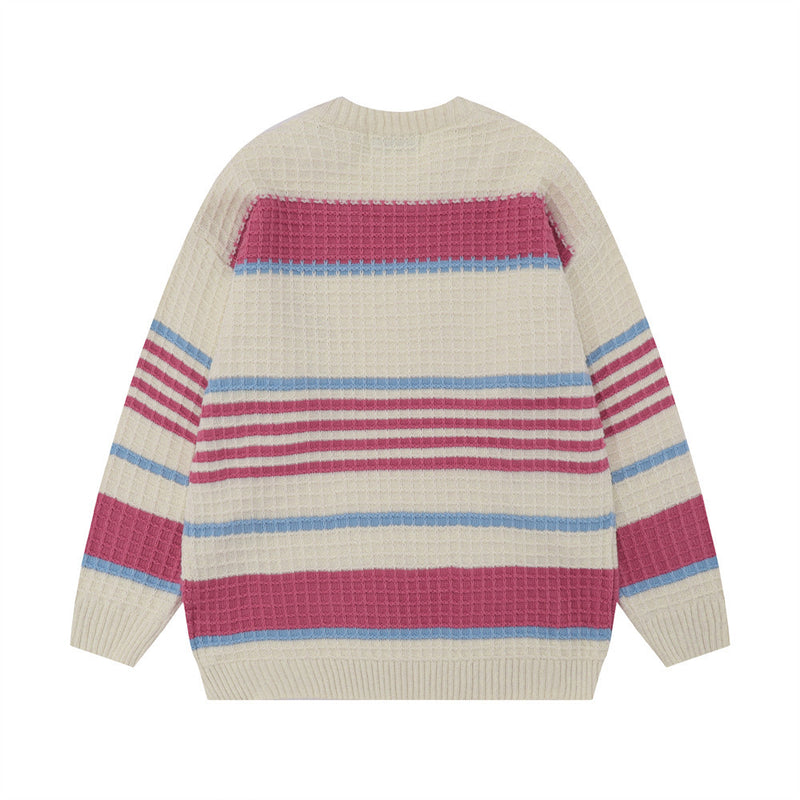 Men Sweater Mixed Color Stripe Jacquard Sweater