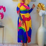 Women Jumpsuit Fall Pleated Print Two-Piece Set
