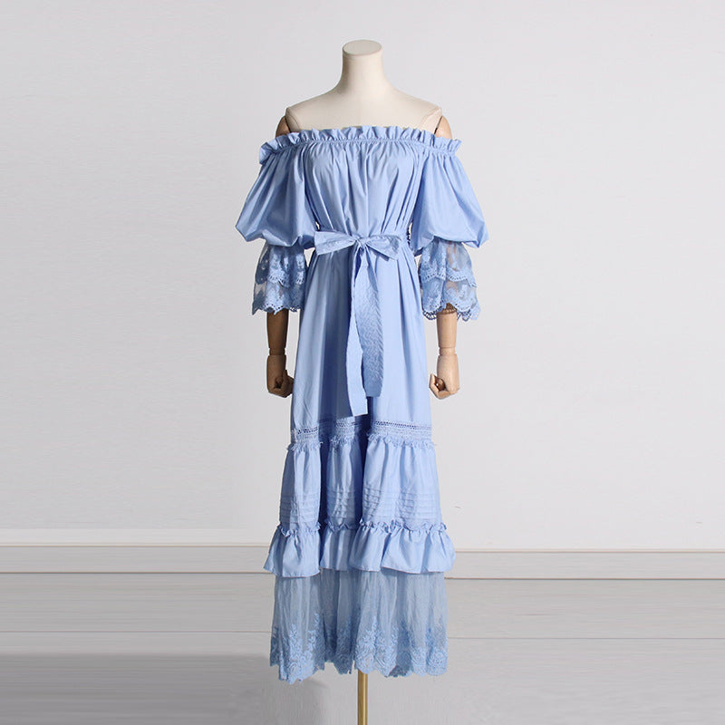 Bohemian Dress Puff Sleeve Self-Tie Lace Dress