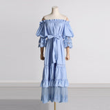 Bohemian Dress Puff Sleeve Self-Tie Lace Dress