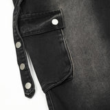 Men Jeans Denim Overalls Multi-Pocket Breasted Slit