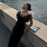 Women Dress Evening Dress Ostrich Feather
