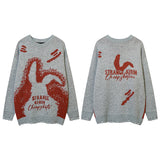 Women Sweater Bunny Graffiti Oversize Knitwear Vintage