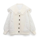 Women Cotton Coat Ruffled Patchwork Knitting Cardigan Sweater