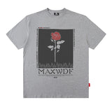 Men T-Shirt Rose Floral Print Oversize All-Match Loose