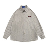 Men Long Sleeved T Shirt Long Sleeve Vertical Striped Shirt Men's Casual High Street Loose Shirt
