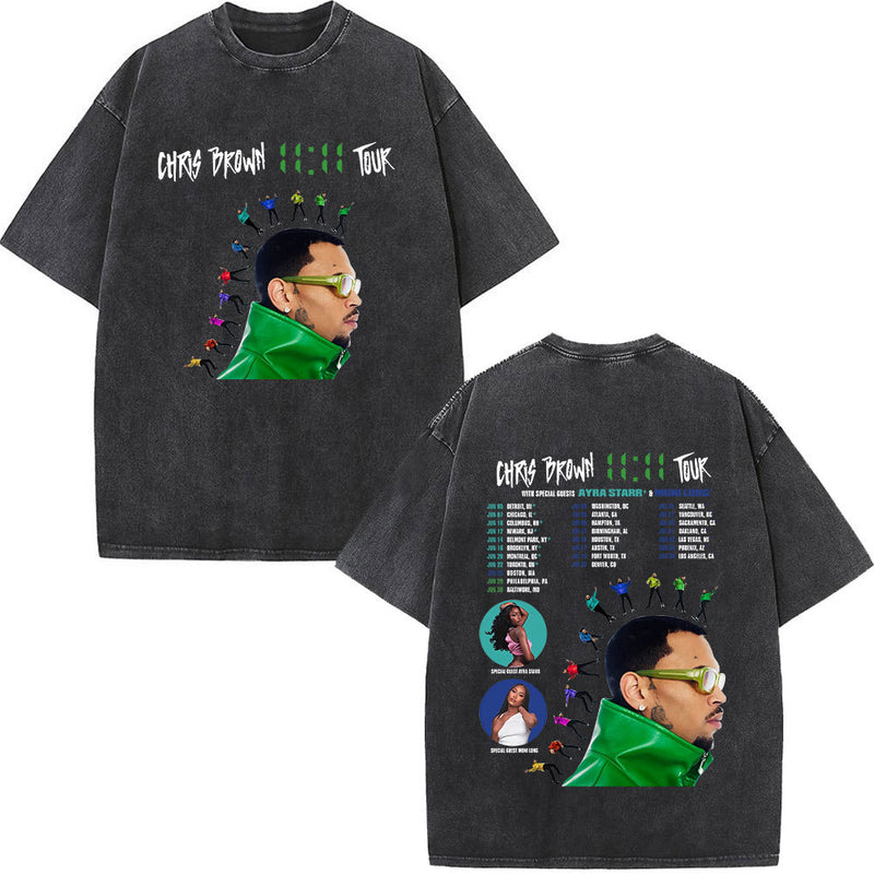 Rapper Chris Brown Big Face Graphic Vintage Washed T-Shirts